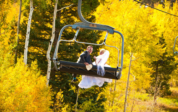 Mountain ski lift wedding photography