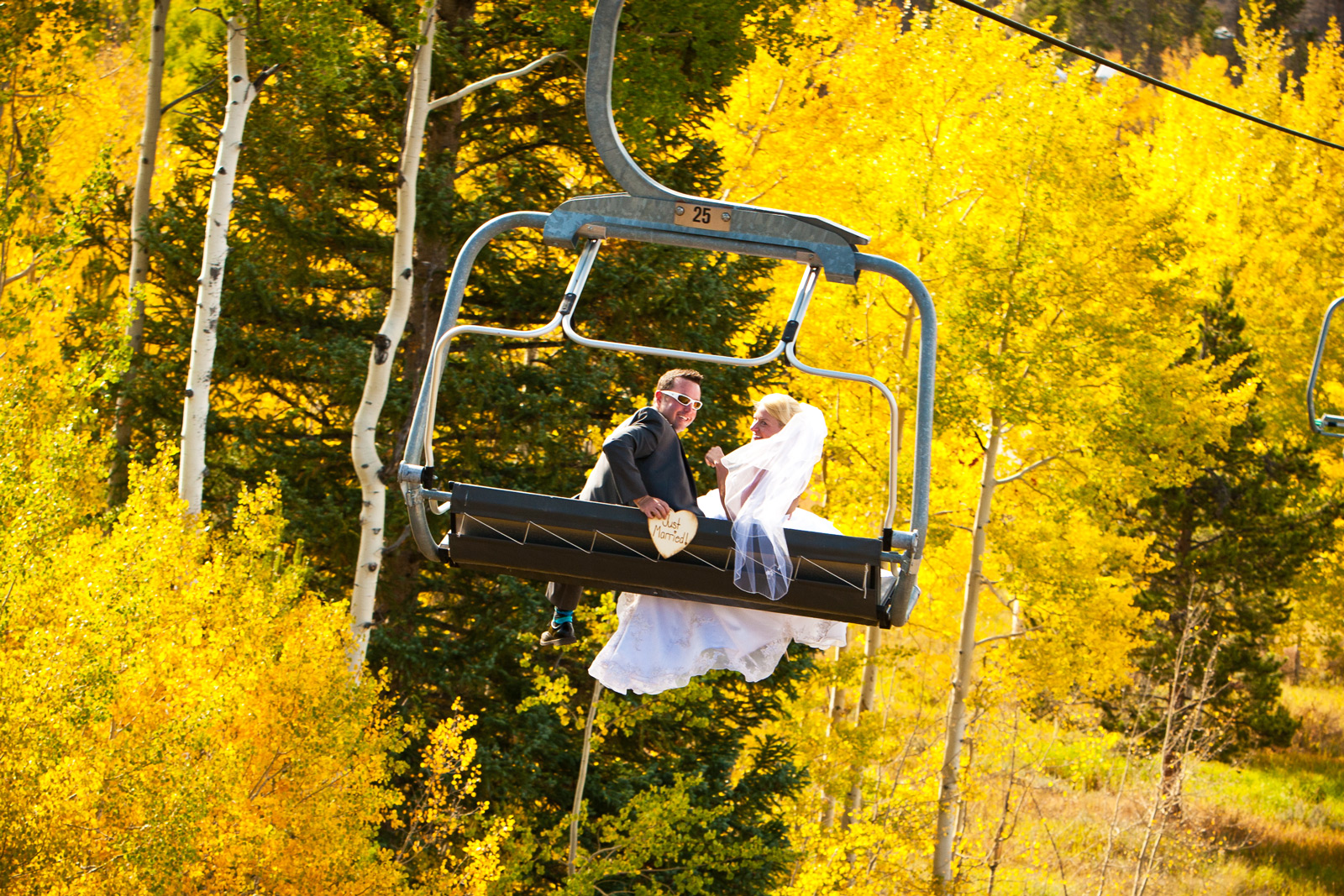 Mountain ski lift wedding photography