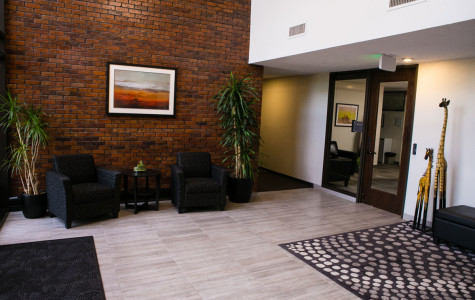 Building entry way and sitting area